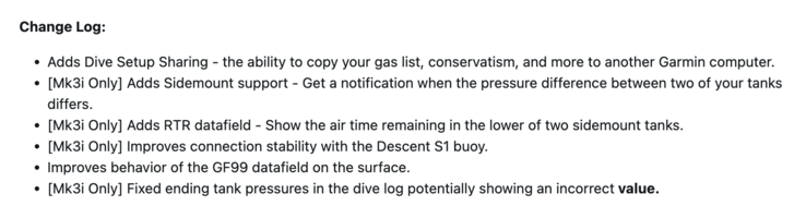 A Garmin Descent Mk3/Mk3i rendszerszoftver 25.21 kiadási megjegyzései