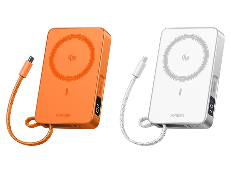 Ugreen MagFlow Qi2 25W mágneses Power Bank narancssárga és fehér színben
