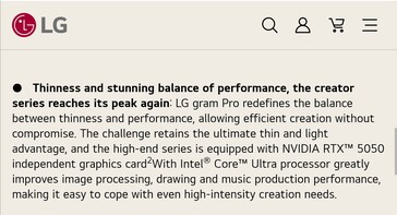Az LG Gram Pro 16 ismét egy Nvidia RTX xx50 sorozatú GPU-t tartalmaz a produktív munkafolyamatokhoz. (Kép forrása: LG China)