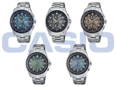 A felső sorban (balról jobbra) a Casio OCW-S7000RA-2AJF, az OCW-T2600RA-8AJF és az OCW-S7000RA-5AJF. Az alsó sorban (balról jobbra) a Casio OCW-S400RA-3AJF és az OCW-S400RA-2AJF. (Kép forrása: Casio)