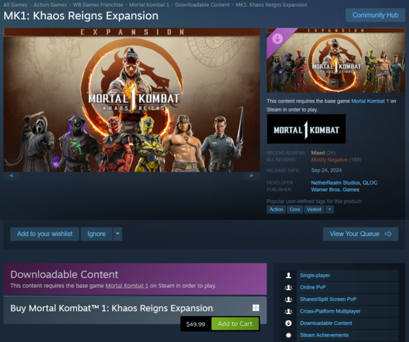 Mortal Kombat 1 Khaos Reigns ár és vélemények (Kép forrása: screenshot, Steam)