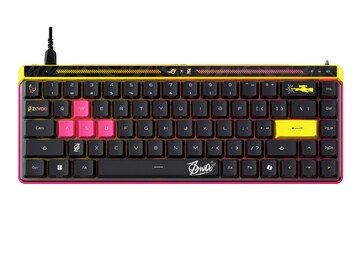 Az új ROG Falchion Ace HFX ZywOo Edition rózsaszín és sárga akcentusokkal. (Kép forrása: Asus)
