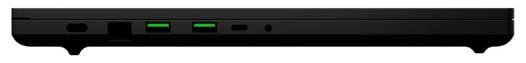 Left side: power, Gigabit Ethernet (2.5 Gbit), 2x USB 3.2 Gen 2 (USB-A), Thunderbolt 4 (USB-C; DisplayPort, Power Delivery), audio combo
