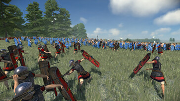 A Total War: Rome Remastered című játékban a Julii és a britonok közötti csatát ábrázoló kép.
