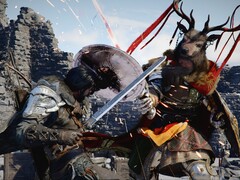 A Crimson Desert főhőse, Kliff harcban a játék egyik lényével.