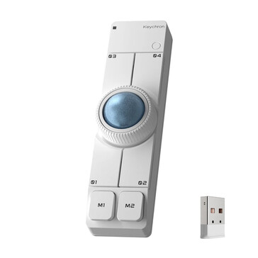 Fehér színű Keychron Nape Pro vezeték nélküli trackball egér USB Type-A dongle-lal együtt