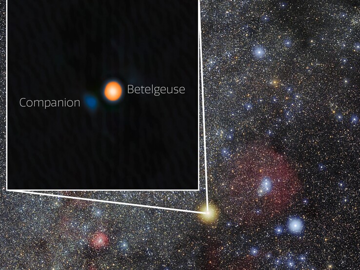 Az Orion csillagkép fotója, amelyen a Betelgeuse és a Siwarha helyzete látható (Kép forrása: NOIRLab és Eckhard Slawik; vágott kép)