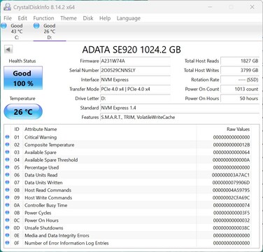 Az ADATA SE920 PCIe 4.0 x4-gyel működik