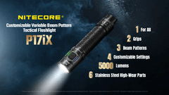 A Nitecore P17iX ugyanazokat a funkciókat kínálja, mint a P27iX, csak kisebb fejjel