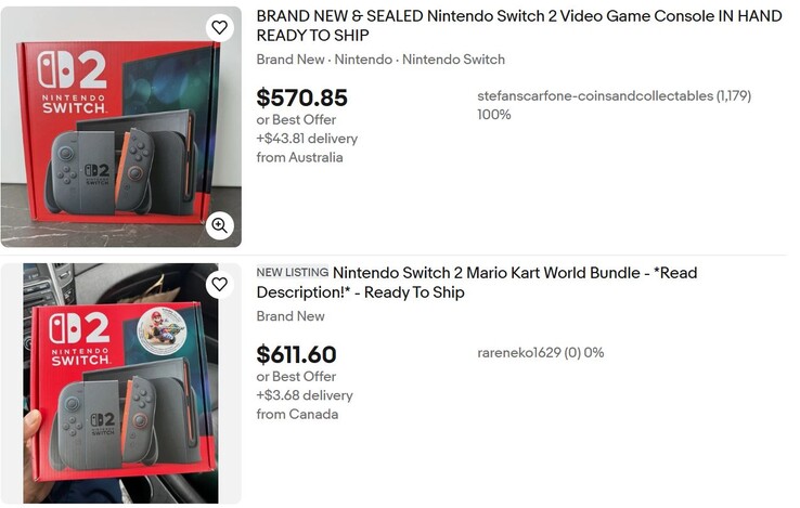 Néhány Nintendo Switch 2 eBay-es lista. (Kép forrása: eBay)