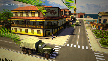 Egy kép, amelyen egy épület és egy autó látható a Tropico 5 játékban.