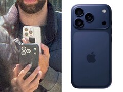 Egymás melletti összehasonlítás egy állítólagos iPhone 17 Pro tesztkészülékről, amelyet nyilvánosan fotóztak (balra), és egy közeli kép ugyanarról a prototípusról egy kék fejlesztői tokban (jobbra), amely új hátsó kameraelrendezést mutat. (@Skyfops on X , korábban Twitter)