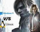 Resident Evil Requiem grafika Windows 11 vs. Linux összehasonlító grafikával.