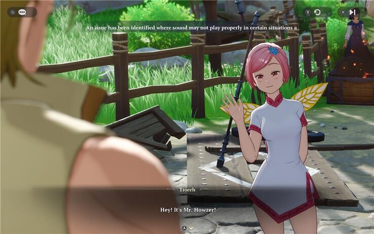 Egy játékbeli értesítés a The Seven Deadly Sinsben: Origin figyelmeztet arra, hogy bizonyos helyzetekben a hangok nem szólalnak meg megfelelően.