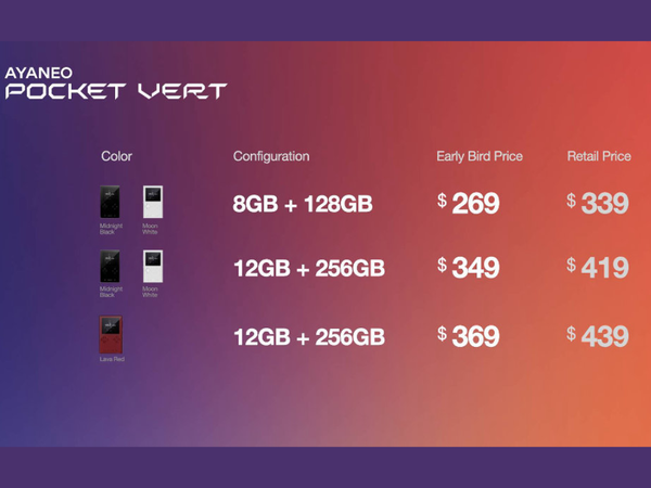A Pocket Vert korai árazása két hétig lesz elérhető az Ayaneo weboldalán. (Kép forrása: Ayaneo)