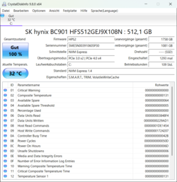 CrystalDiskInfo a HFS512GEJ9X108N készülékről