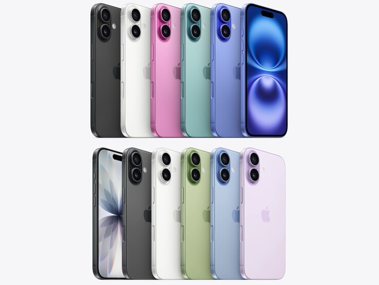 iPhone 16 (fent) és iPhone 17 (lent) színváltozatok. (Kép forrása: Apple, szerk.)
