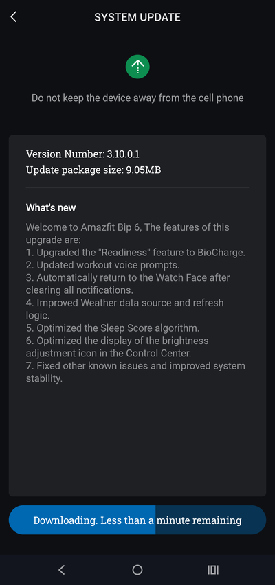 Az Amazfit Bip 6 firmware 3.10.0.1 verziójának kiadási megjegyzései
