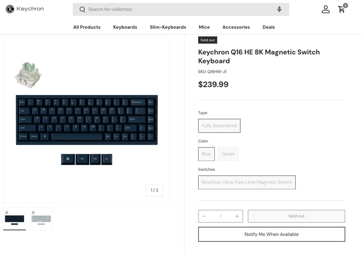 A Keychron Q16 HE termékoldalán látható az ár. (Kép forrása: Keychron)