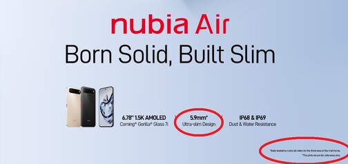 A 6,7 mm-es Nubia Air promóciós képen látható 6,7 mm-nek van egy lábjegyzete
