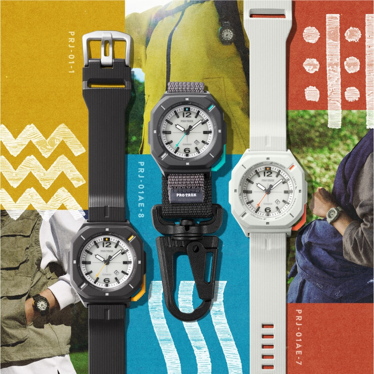 A Casio Pro Trek PRJ-01-1J, a PRJ-01AE-8J és a PRJ-01AE-7J (balról jobbra)