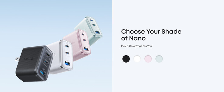 Az Anker Nano Charger (70W, 3 port) a jövőben többféle színben is elérhető lesz. (Kép forrása: Anker)