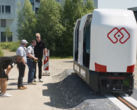 Monocab campus-shuttle egy 20 méteres tesztpályán