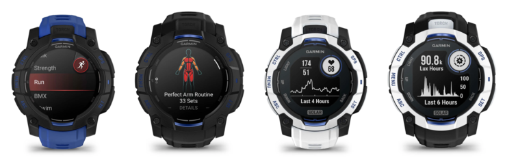 Balról jobbra: Garmin Instinct 3 45 mm AMOLED, 50 mm AMOLED, 45 mm Solar és 50 mm Solar Supernova Collection órák. (Kép forrása: Garmin, szerkesztés)