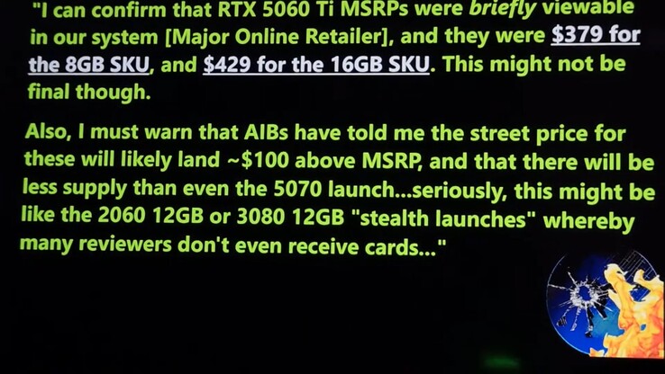 Az RTX 5060 Ti kínálat a megjelenéskor. (Kép forrása: Moore's Law Is Dead)