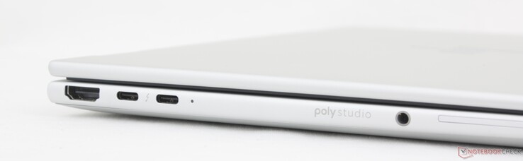 Balra: HDMI 2.1, 2x USB-C Thunderbolt 4 w/ DisplayPort 2.1 + Power Delivery, 3,5 mm-es fejhallgató, SmartCard olvasó (opcionális)