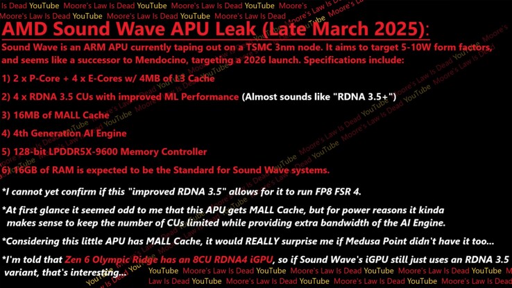 AMD Sound Wave ARM APU kiszivárgás. (Kép forrása: Moore's Law Is Dead)
