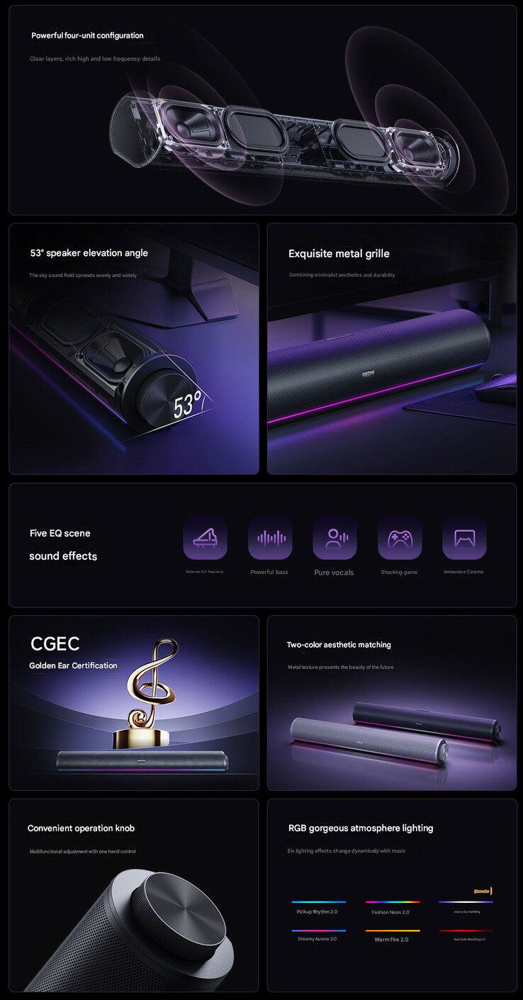 A Redmi Desktop Speaker 2 Pro főbb jellemzői (Kép forrása: Xiaomi - gépi fordítás)