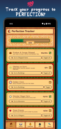 A tökéletességkövető a Gunther's Library alkalmazásban (Kép forrása: Google Play Áruház)