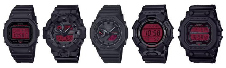 Balról jobbra: DW-5600BBR-1, GA-700BBR-1A, GA-B2100BBR-1A, GD-010BBR-1 és GX-56BBR-1. (Kép forrása: Casio)