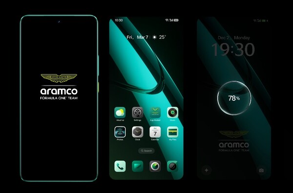 A Realme GT 7 Dream Edition az Aston Martin által inspirált egyedi indítóképernyővel, ikonokkal és háttérképekkel rendelkezik. (Kép forrása: Realme)