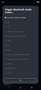 Elérhető Bluetooth audio codec-ek