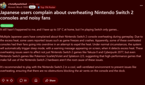 Switch 2 túlmelegedés Japánban Reddit-poszt (Kép forrása: screenshot, Totally Switched subreddit)