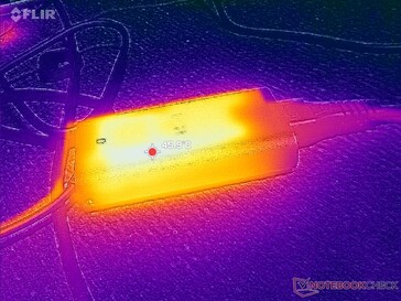 A hálózati adapter igényes terhelés esetén 46 C fölé melegszik
