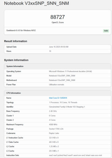 GeForce RTX 5050 laptop Geekbench OpenCL (kép forrása: Geekbench)