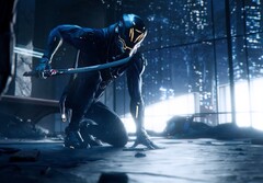 Ghostrunner karakter karddal a kezében egy felhőkarcolóban