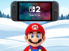 Mario áll a Switch 2 alatt téli háttérben (Kép forrása: Nintendo of America szerkesztéssel)