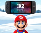 Mario áll a Switch 2 alatt téli háttérben (Kép forrása: Nintendo of America szerkesztéssel)