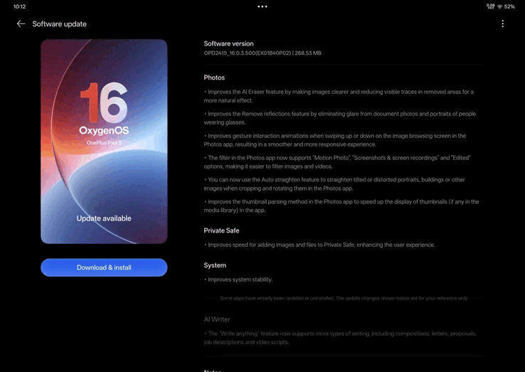 OxygenOS B40P02 OTA a OnePlus Pad 3-on