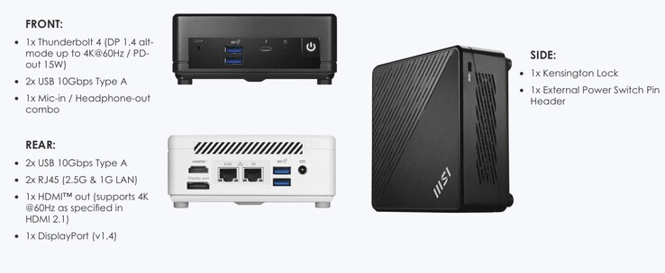 Az MSI Cubi 5 1M mini PC a portok egészséges sorát is kínálja. (Kép forrása: MSI)