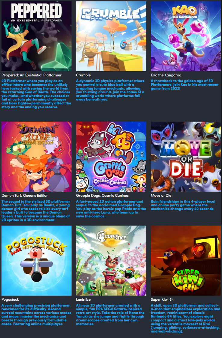 A Playful Platformers csomagban szereplő összes játék (Kép forrása: Humble Bundle)