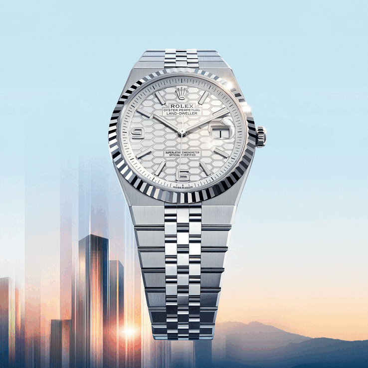 A Rolex Land-Dweller új, integrált Flat Jubilee klasszikus, ötrészes, öt darabból álló láncszalaggal rendelkezik (Kép forrása: Rolex)