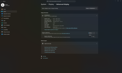 Windows Speciális kijelzőbeállítások a frissítési sebesség beállításaival