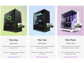 Az NZXT Flex PC bérleti programjának képernyőmentése, amely kiemeli a fogyasztók számára elérhető különböző szinteket