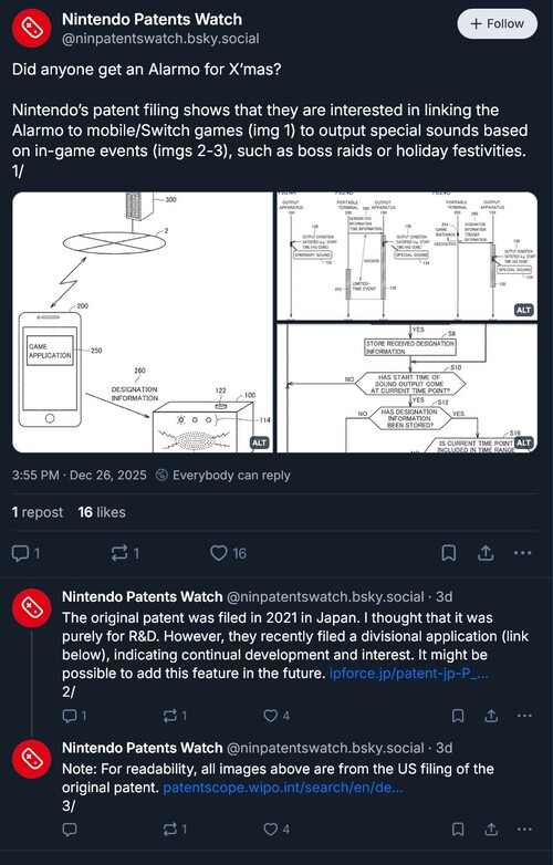 Nintendo Patents Watch frissítés az Alarmo Nintendo szabadalomról (Kép forrása: screenshot, Nintendo Patents Watch Bluesky account)