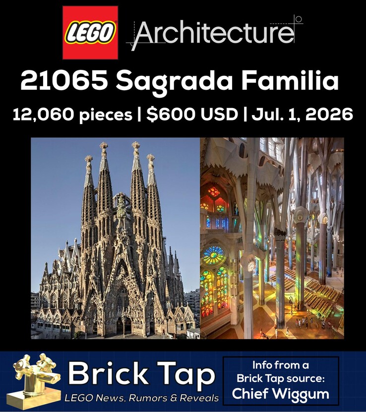 Az új LEGO 21065 Sagrada Família készletet bejelentő kép.